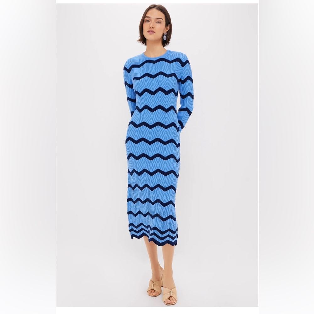Tuckernuck NEW Cornflower Blue & Navy Zig-Zag Stripe Callan Knit Midi Dress